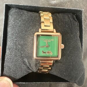 Coach Gold-Tone Bracelet Watch with Green Dial